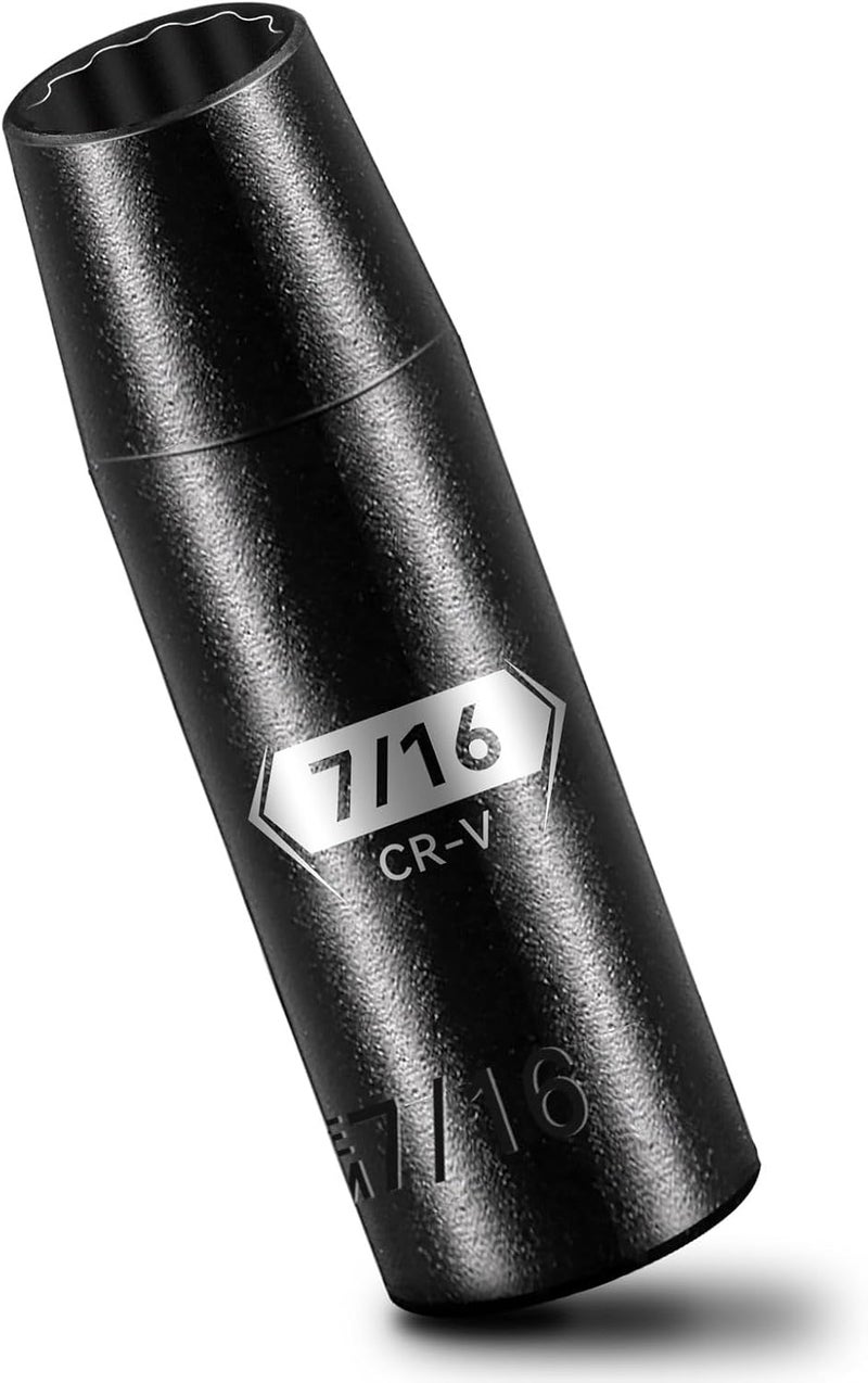 BLACKROBOT 7/16 inch 12-Point Deep Impact Socket, 1/2 Inch Drive, Metric, Cr-V Steel With Black Manganese Phosphate Coating - Image 1
